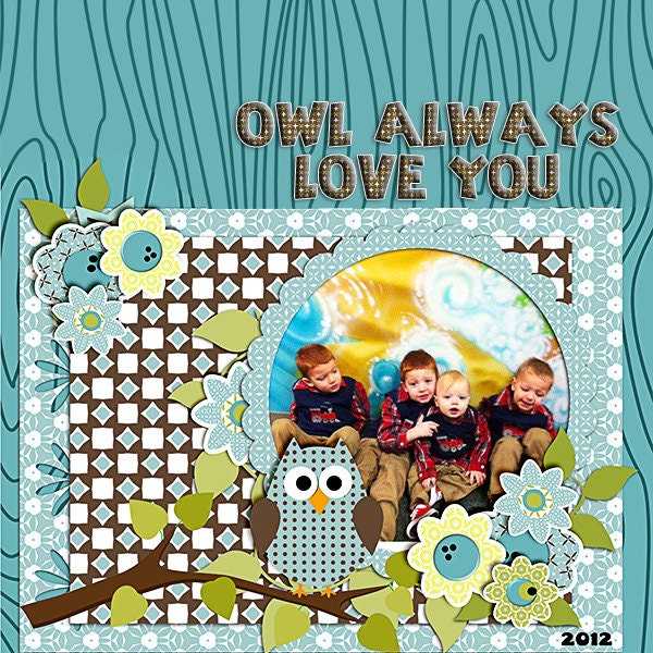 Owl Digital Scrapbooking Kit - Blue, Green, Brown Owl Clip Art & Owls Digital Papers in Woodland for Birthday  Invites, Instant Download