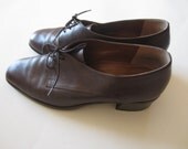 Vintage Dark Brown Leather Easy Spirit Lace Up Shoes - Size 7M - Retro Ankle Shoes - Soft Leather