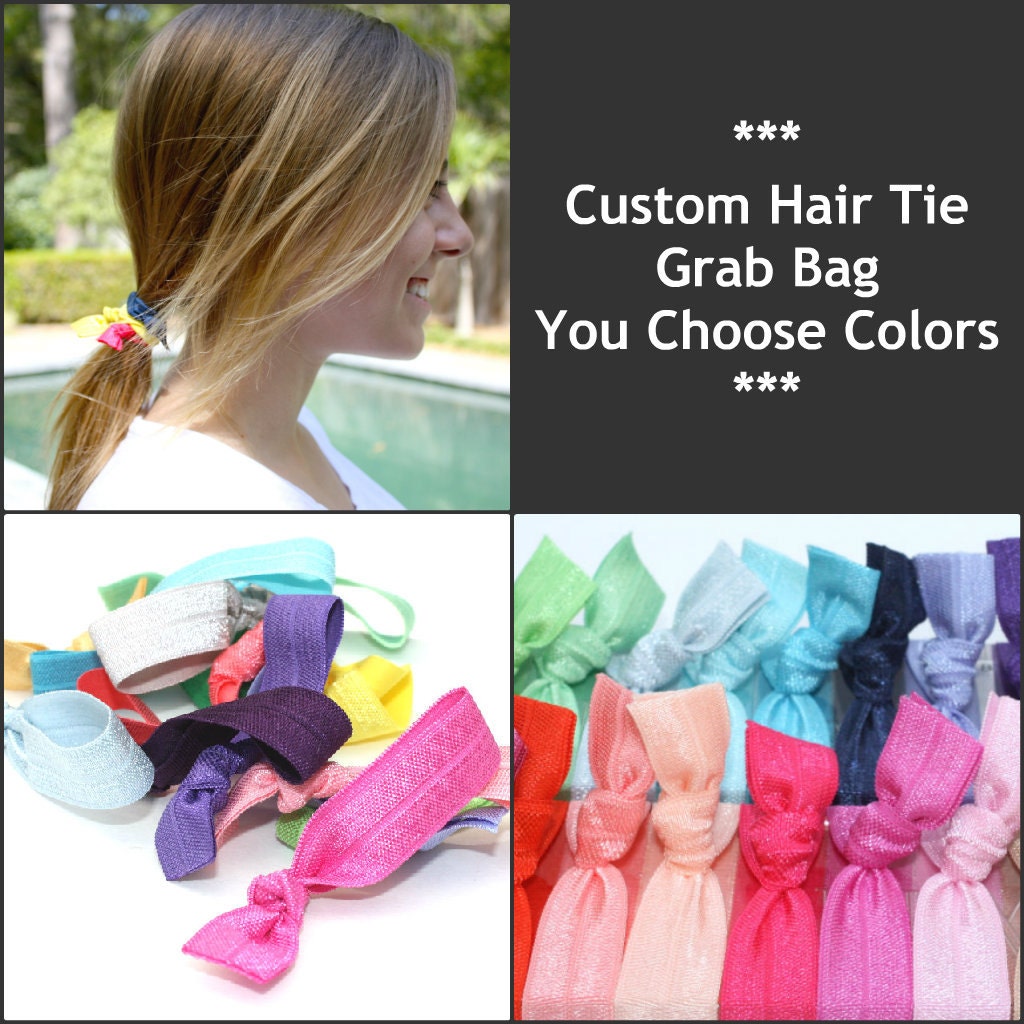 Preppy Hair Ties (15) Grab Bag - You Choose Colors - Knotted Ribbon Hair Band Bracelets - Emi Jay Like Elastic Yoga Hair Tie Accessories