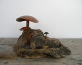 retro driftwood sculpture. mushrooms.