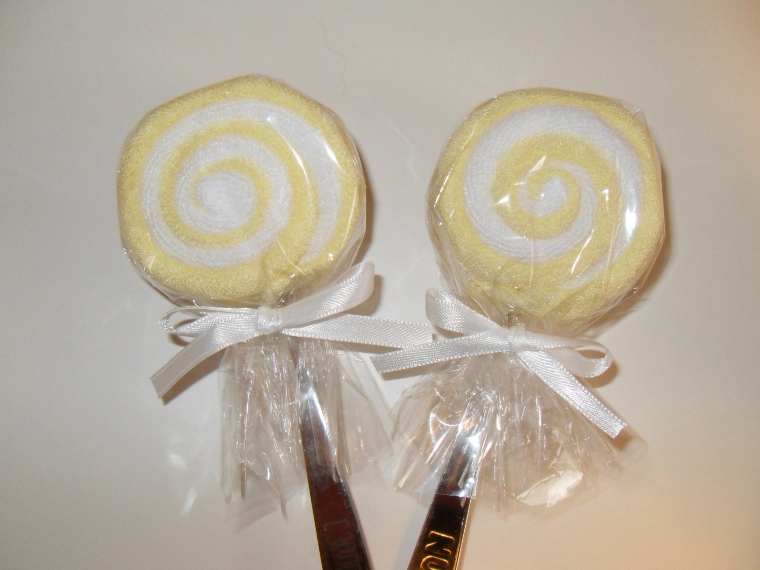 2 Yellow Gender Neutral Washcloth Lollipops