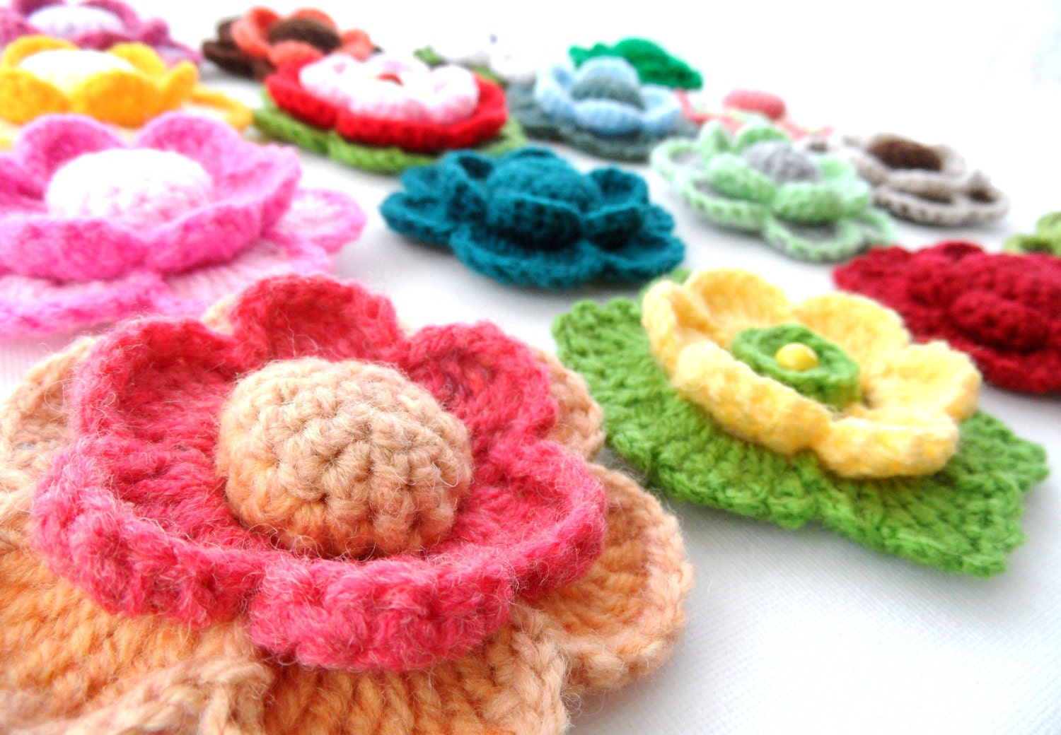 Crochet Applique -  Multicolored Flowers  - Any Colour - Made to Order