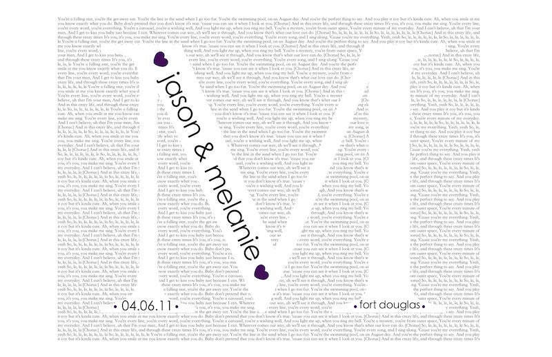 Printable Wall Art for Your Home Personalized Wedding Announcment  8x10 First Dance Lyrics or Vows