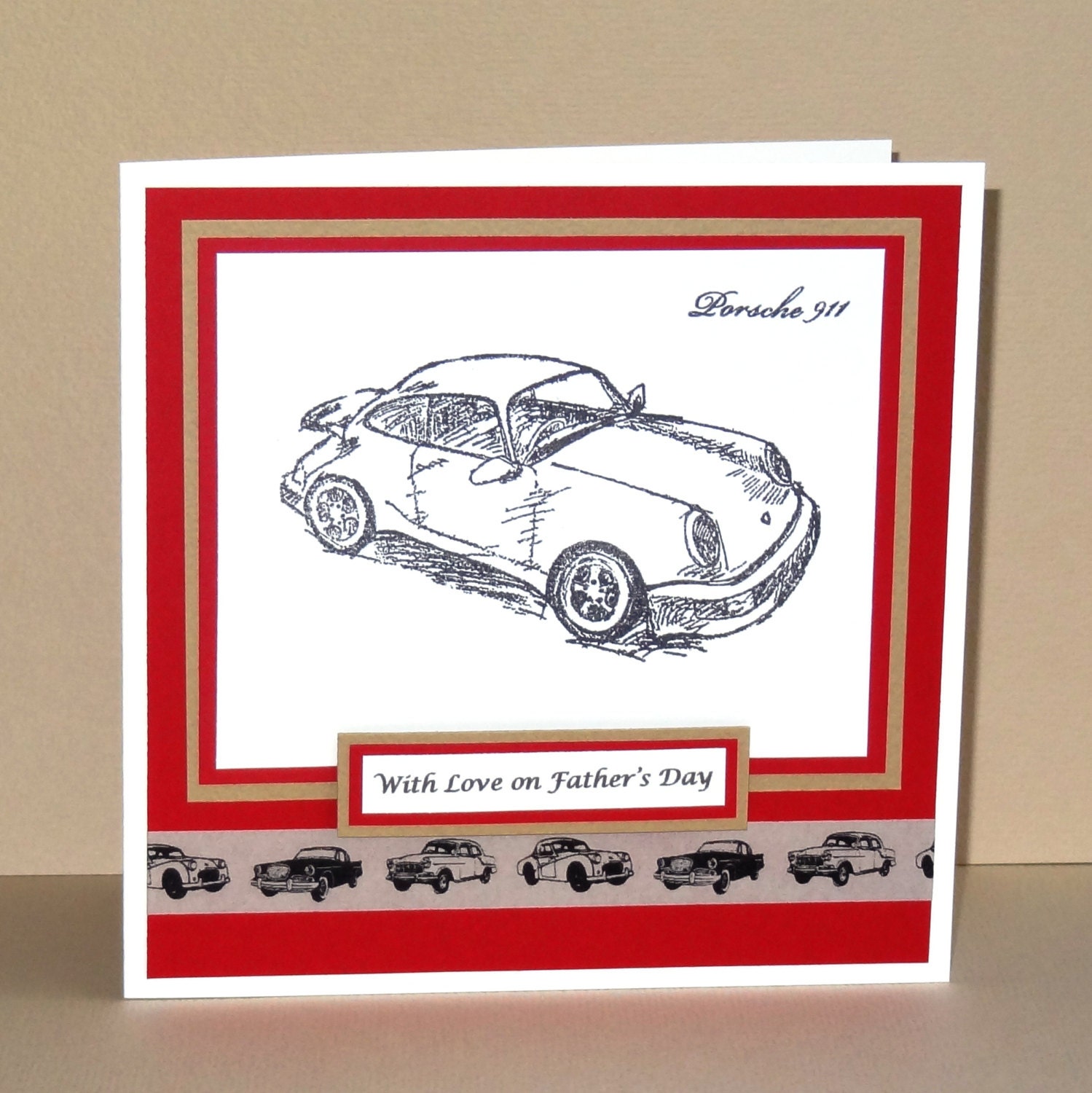 Porsche 911 hand stamped Father's Day card (can be personalised, names, occasion, birthday, etc)