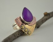 Purple Jade Ring - Metalsmith Ring - Mixed Metal Ring -  Viking Ring