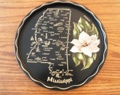 Vintage Round MISSISSIPPI Souvenir Tin Serving Tray, Tole Painted Map