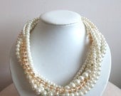 Ivory Glass Pearl Champagne Crystal Twisted Necklace, Multi Strand Necklace, Wedding Jewelry, Bridal Jewelry, Bridesmaid Necklace