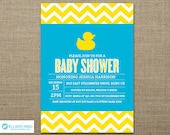 Duck Baby Shower Invitation - Rubber Duck - Chevron - Yellow - Blue - Girl - Boy - Printable Party - Sprinkle - Twins Il_170x135