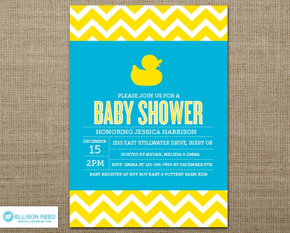 Duck Baby Shower Invitation - Rubber Duck - Chevron - Yellow - Blue - Girl - Boy - Printable Party - Sprinkle - Twins Il_570xn