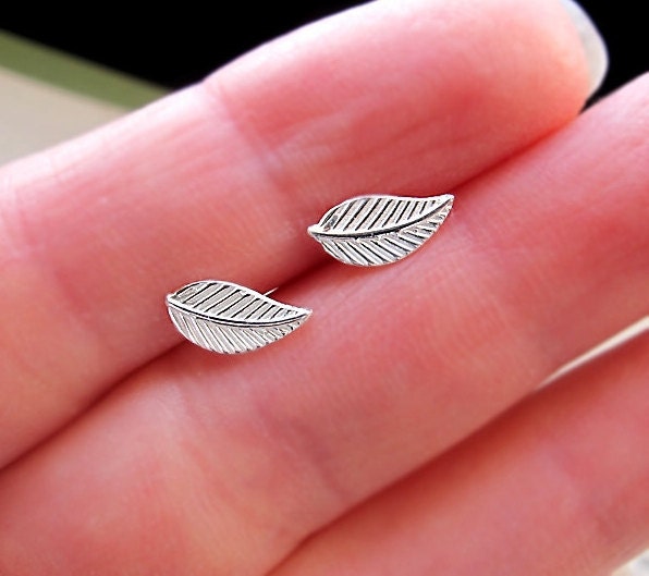 Sterling Silver Leaf Stud Earrings - Tiny Leaf Studs - Cute Post Earrings - Winter Jewelry