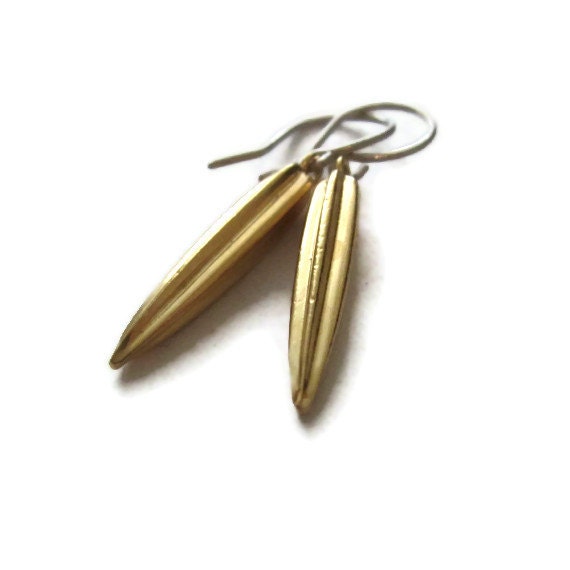 Gold  Spike Earrings, 18K gold Earrings, Seed Pod Dangle Drops,