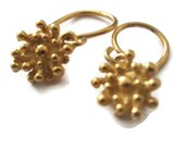 Solid Gold Earrings , Starburst Earrings, 14K Gold  Drop Earrings, Flower Earrings