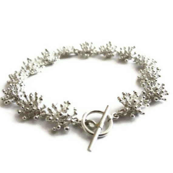 Sterling Silver Flower Bracelet, Silver Link Bracelet, Starburst Bracelet