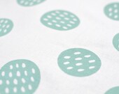 seedpods in mint on natural hemp / organic cotton handprinted fabric panel