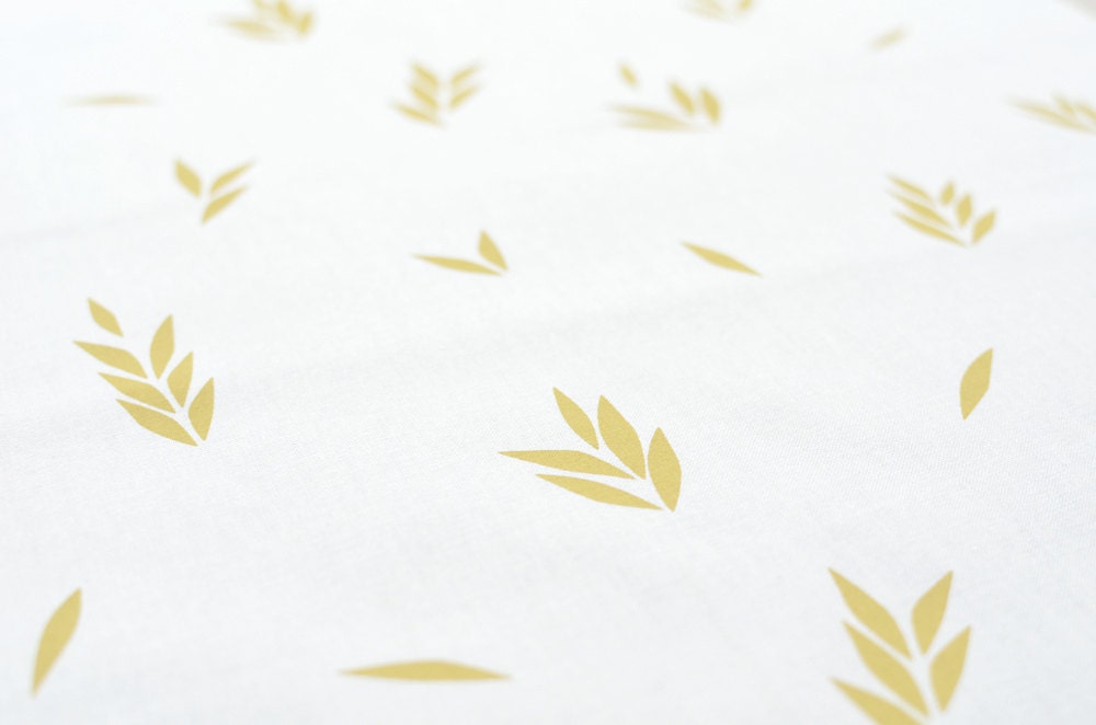 grass seeds in wheat on white cotton handprinted fabric panel