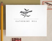 Bird Letterpress Stationery Set - Personalized Mid Century 50s Folded Cards - Moss Green