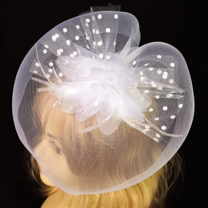 large white ivory feather hair clip top hat flower veil fascinator wedding bride bridemaid