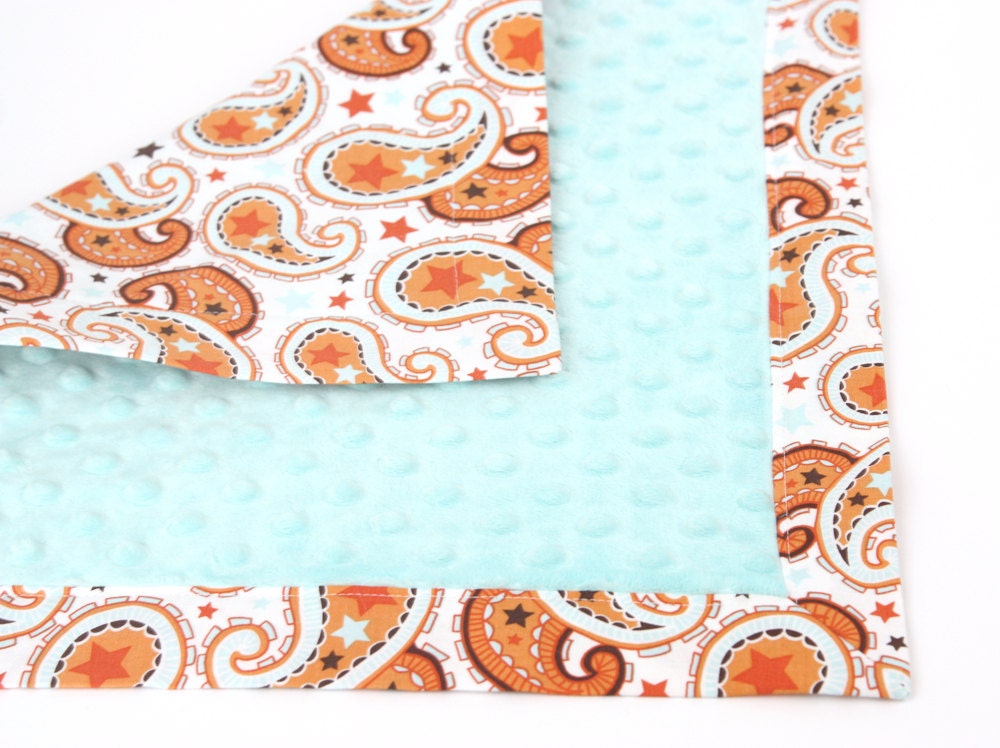 Minky Lovey - Orange and Aqua Paisley