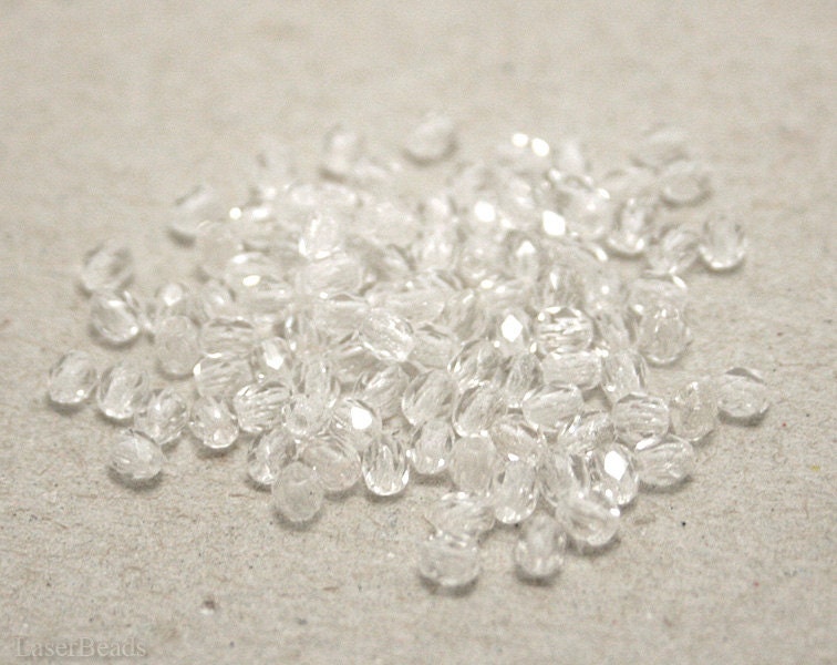 Crystal Clear Czech Fire Polished 3mm Beads (70) Glass Round Polish Opaque Pastel Netrual