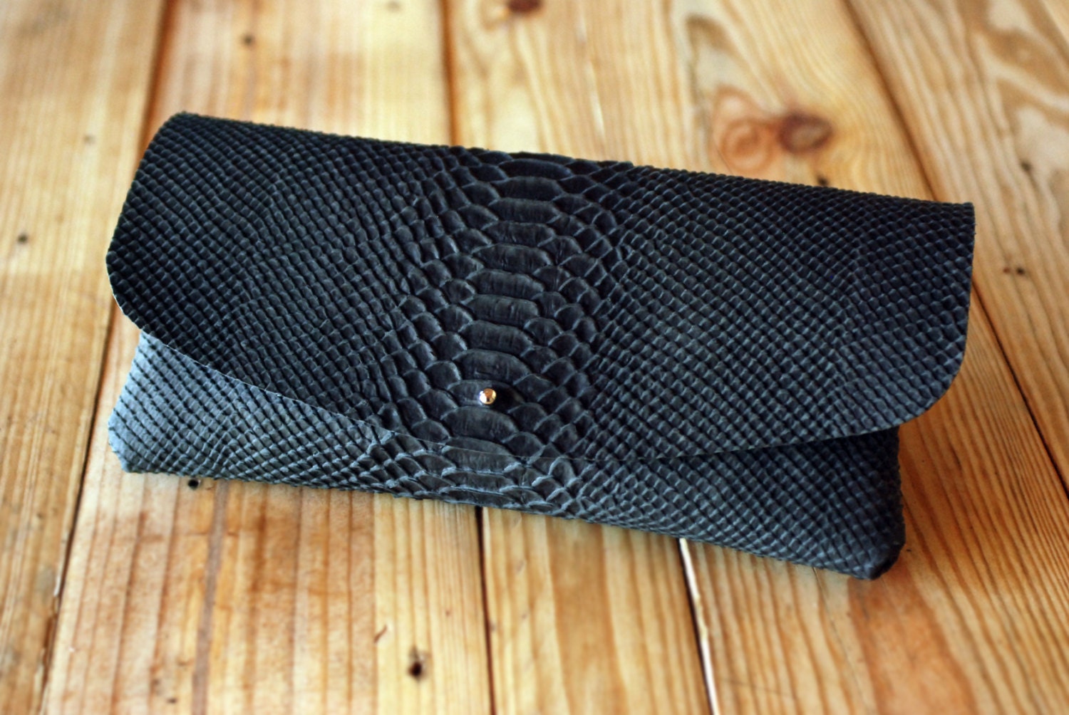 Black leather clutch bag. Snake skin handbag (embossed cow leather). Bags and purses. Leather bag. Black Clutch purse. LB016