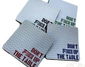 Profane, Funny Threat Coasters II -Dont fuck up the table, set of 4 flexible,mousepad coasters
