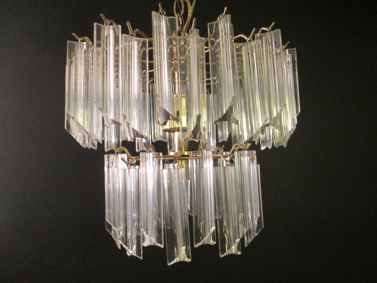 Vintage swag 1970's Lucite and Brass Chandelier, Italy, mid-century modern light, 1960's lighting,