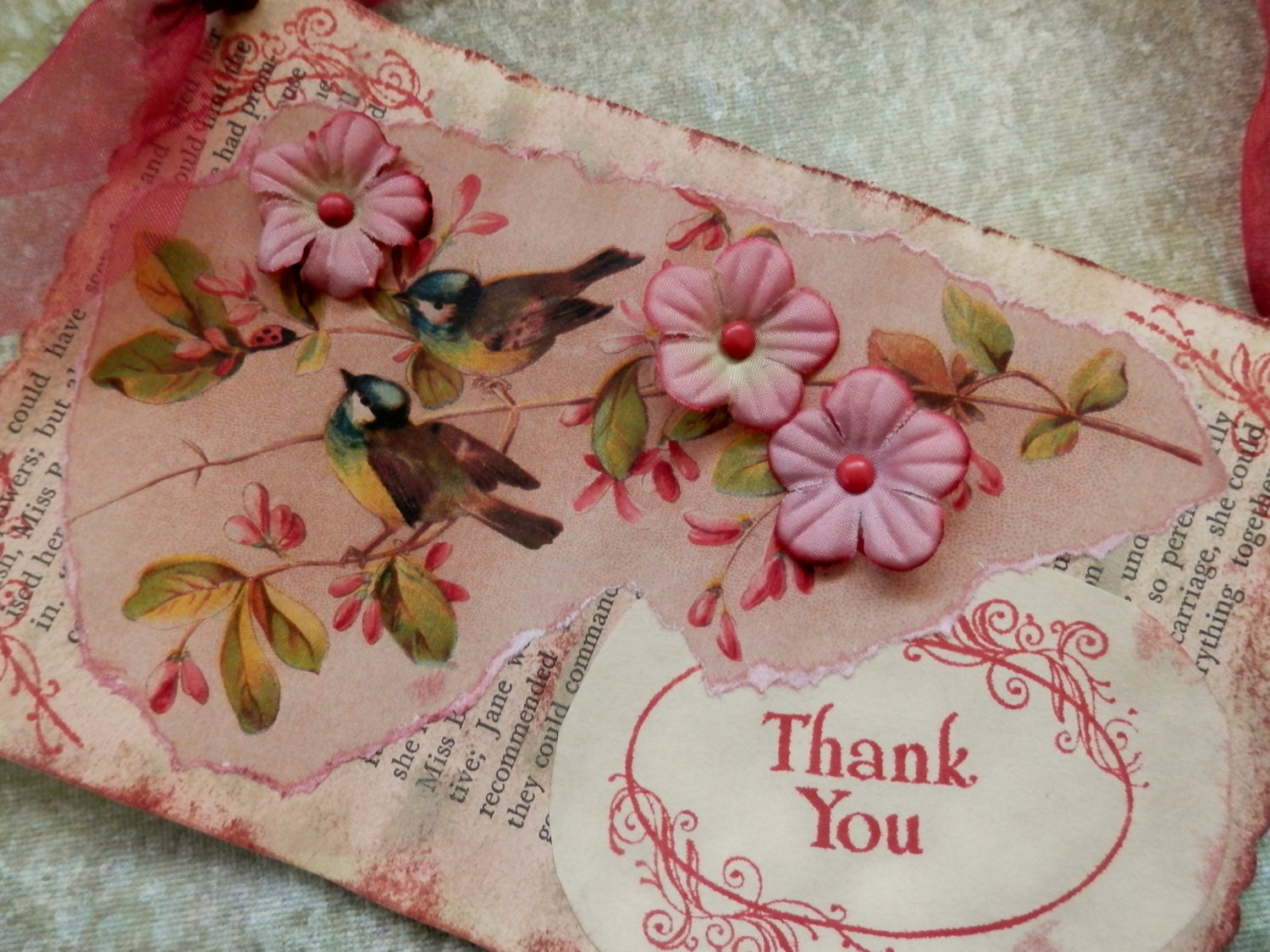 OOAK Mixed Media "THANK YOU" Card/Hang-up - Repurposed - Vintage