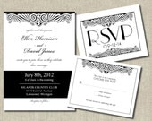 Elegant Retro Printable Wedding Invitation Set - Black and White - WP7