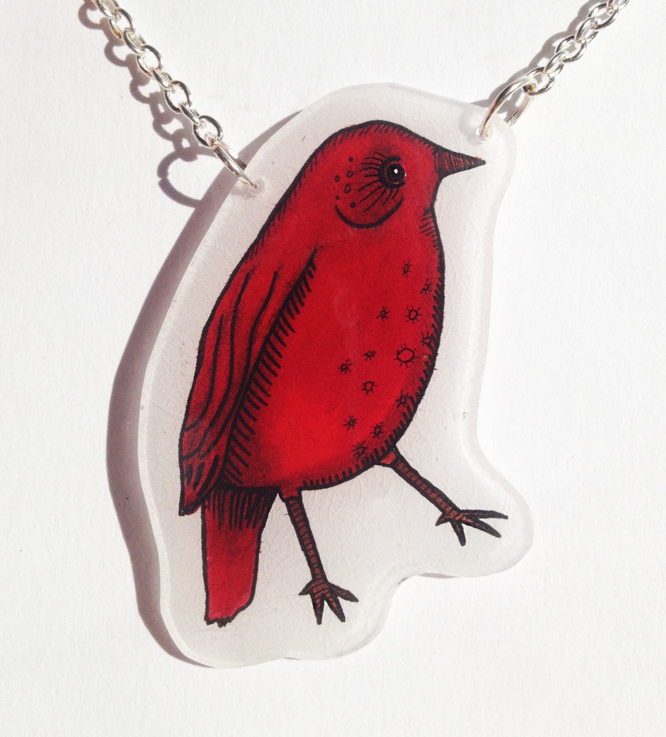 FLASH SALE - Little red bird illustrated necklace