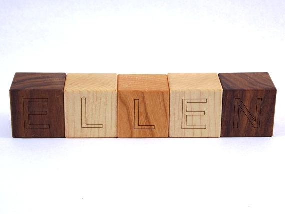 5 Personalized Alphabet Name Blocks, Organic and Natural Baby Gift