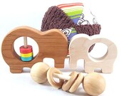 Baby Toy Gift Set, Gender Neutral Elephant Rattle and Teether  Set with Soft Minky Rattle Balls