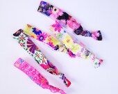 FLORAL Elastic Hair Ties Doubles as Bracelets Fantastic Elastics Stretchy Ponytail Holder with No Crease Elastic (Set of 5)