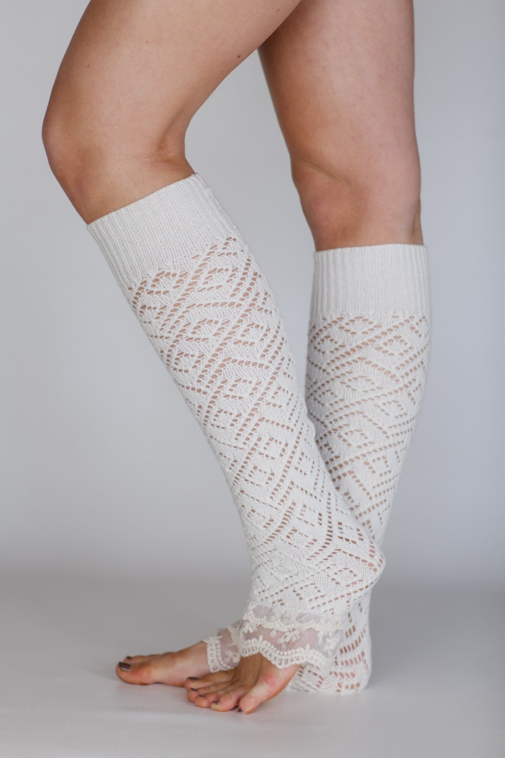 Ivory Lacy Knit Leg Warmers with Ivory Vintage Lace Trim - Spring in Your Step Leg Warmers