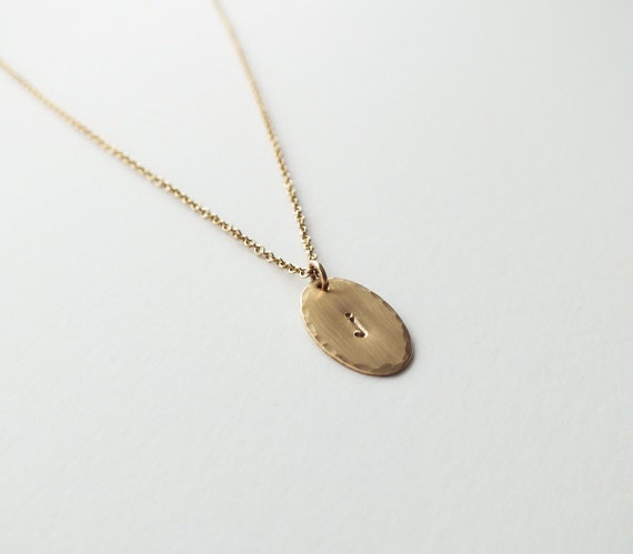 Personalized Gold Filled Oval Necklace - Initial Gold Necklace - Everyday Necklace - Hammered Necklace - Oval Disc Jewelry