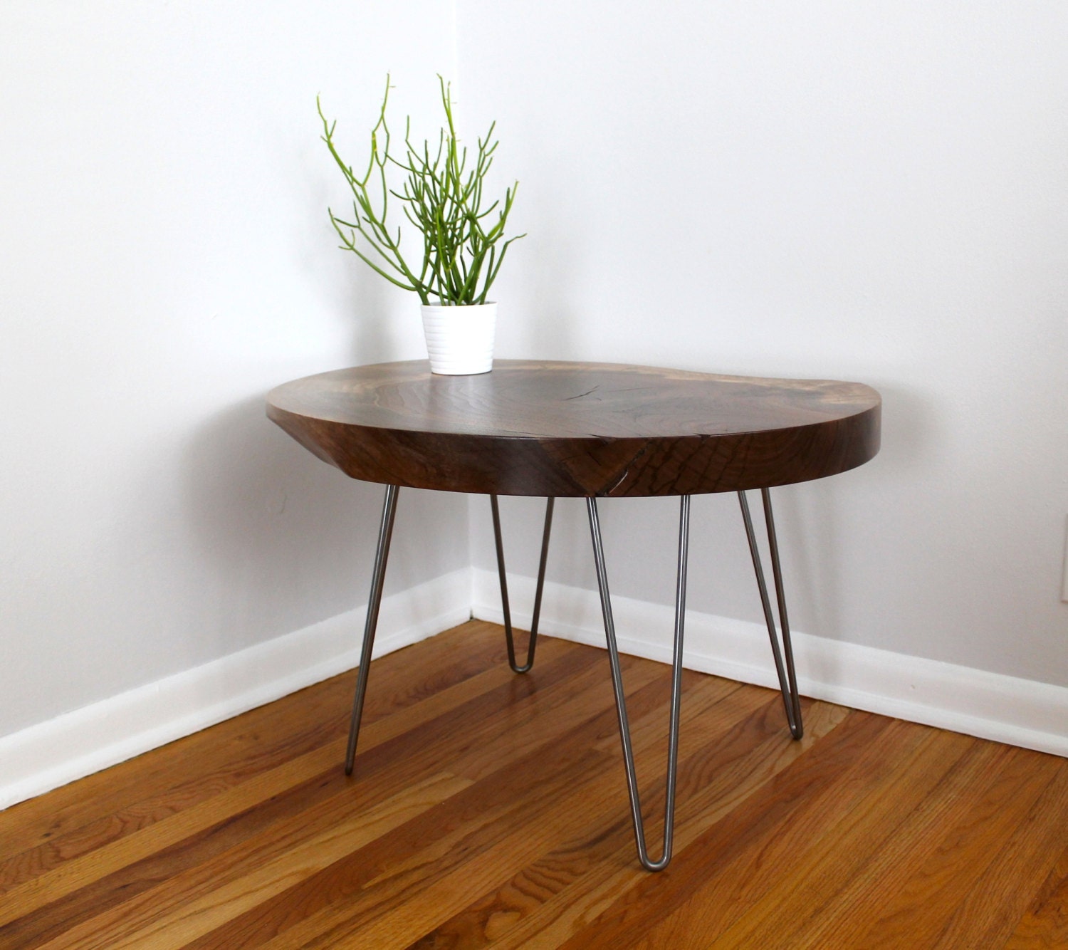 Walnut Slab side table with hairpin legs (FREE SHIPPING) - TheDesignPallet