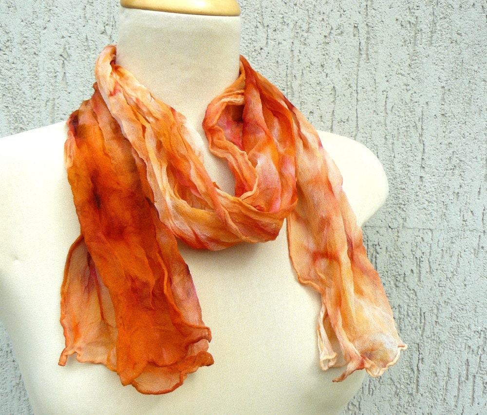 Orange and rusty brown thin silk scarf airy scarf spring fashion silk gauze