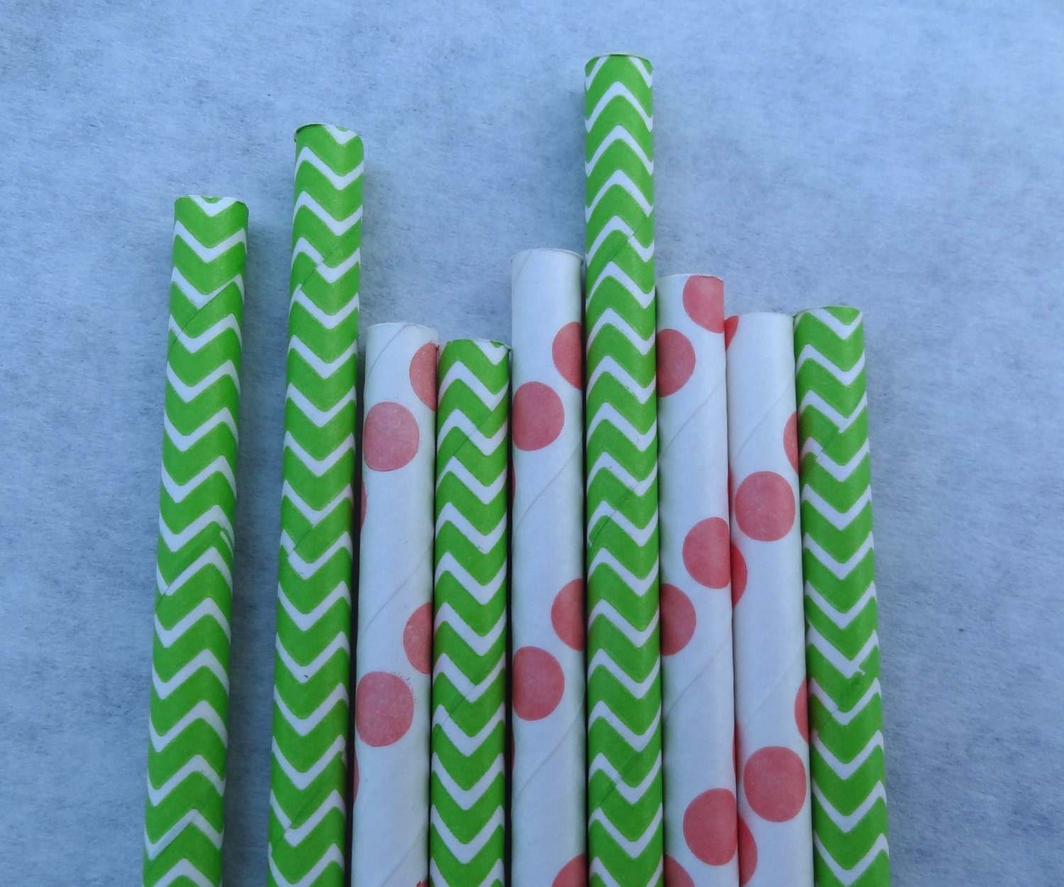 Chevron Paper Straws, Green & Coral Dots, 50 Pack, Green and Salmon Paper Straws Il_170x135