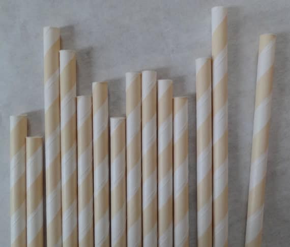 Ivory Striped Paper Straws, 50 Pack Il_570xn