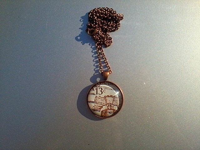 Vintage US Postage Stamp pendant with matching chain necklace