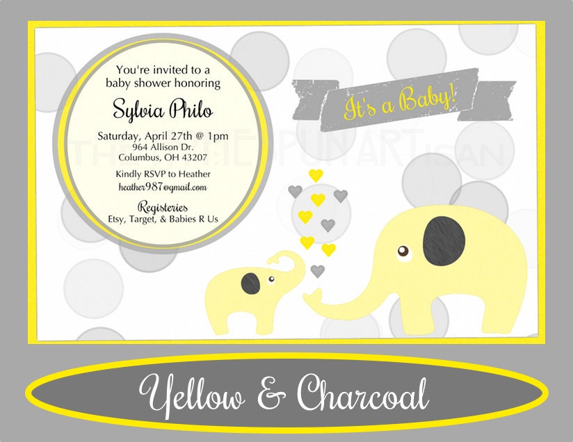 Baby Shower Invitation - ELEPHANTS - Printable PDF or Cards - Whimsical / Modern