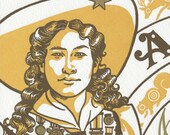 GUN SHY original Dead Feminists letterpress poster featuring hand-lettered typography and quote by Annie Oakley