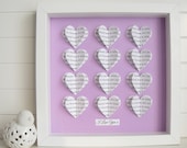Personalised 3D Hearts Frame Gift / Custom Song Lyric Wall Art / Wedding, Engagement, Anniversary