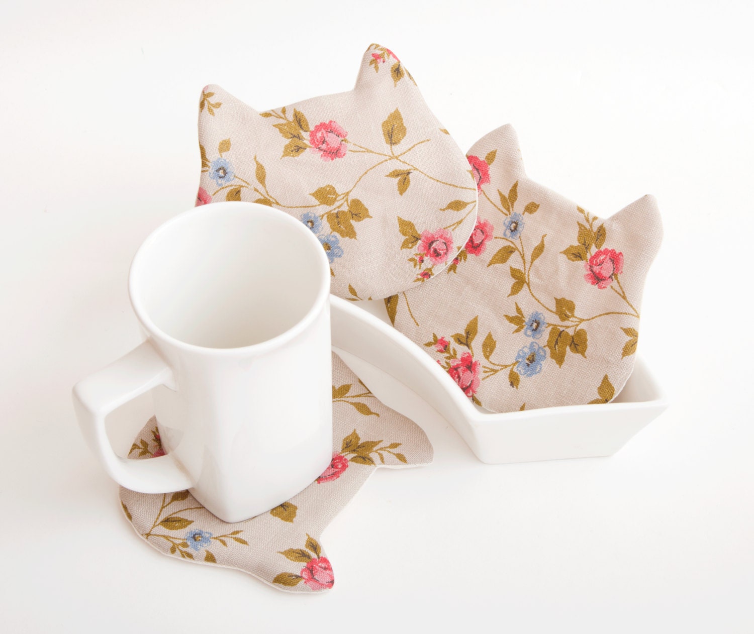 Cat Fabric Coasters for cups in a gift box, set of 4