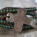 Cross and wings 'she flies with her own wings', turquoise, distressed brown leather 5x wrap bracelet, Rustic Country-Boho chic