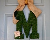 Moss Letter with Large Burlap Bow - Moss Monogram - Many Sizes and Fonts available