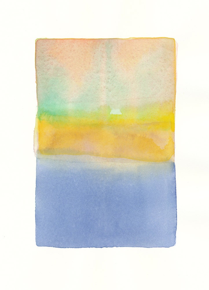 small original watercolor painting, blue pool