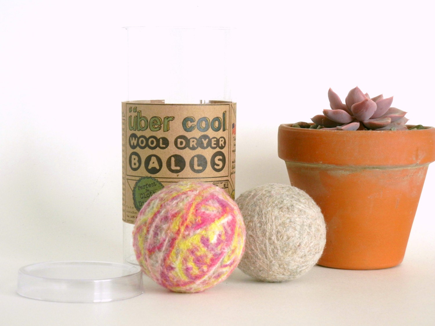 Mother's Day gifts, earth day, über cool wool dryer balls, chartreuse pink natural, eco friendly sustainable laundry, wholesale