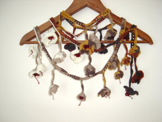 Brown's color necklace, crochet lariat, crochet belt, handmade neckwarmer, scarf...