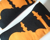 Istanbul Silhouette Plillowcase /Felt und Cotton Orange Pillowcase / Sunset in Istanbul /discounted item