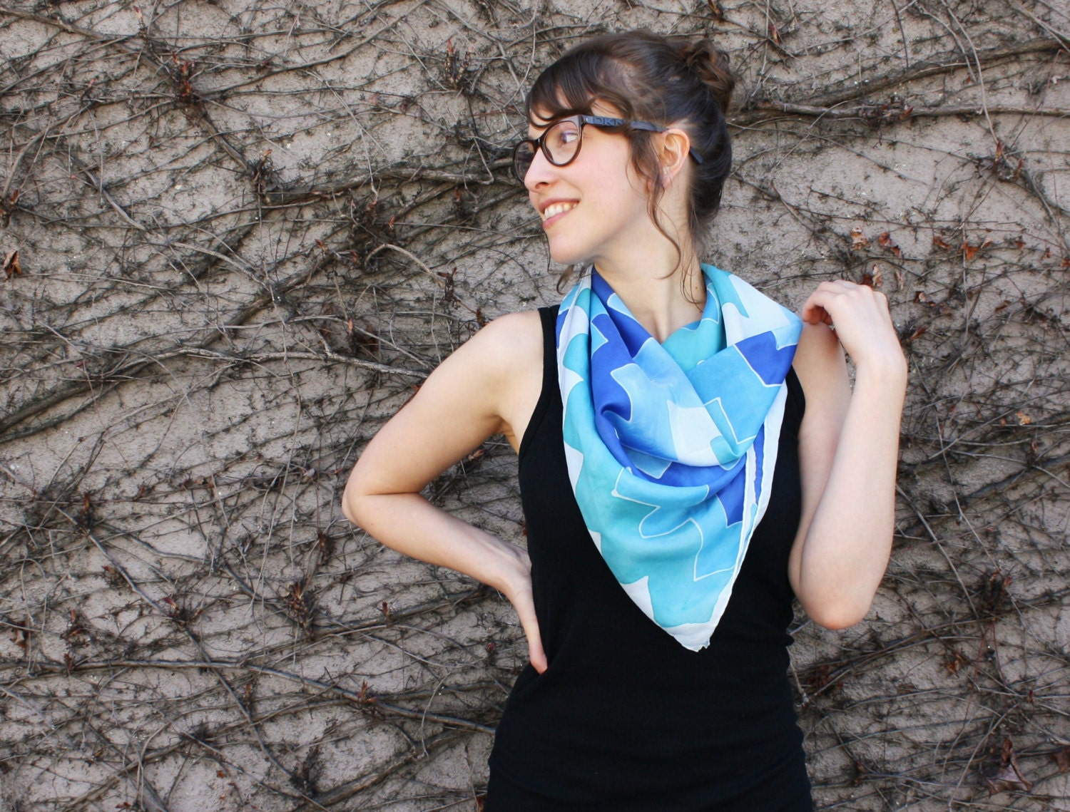 Blue Silk Scarf - Chevron Scarf - Hand Painted Silk Scarf - Spring Fashion - Mothers Day Gift - Blue